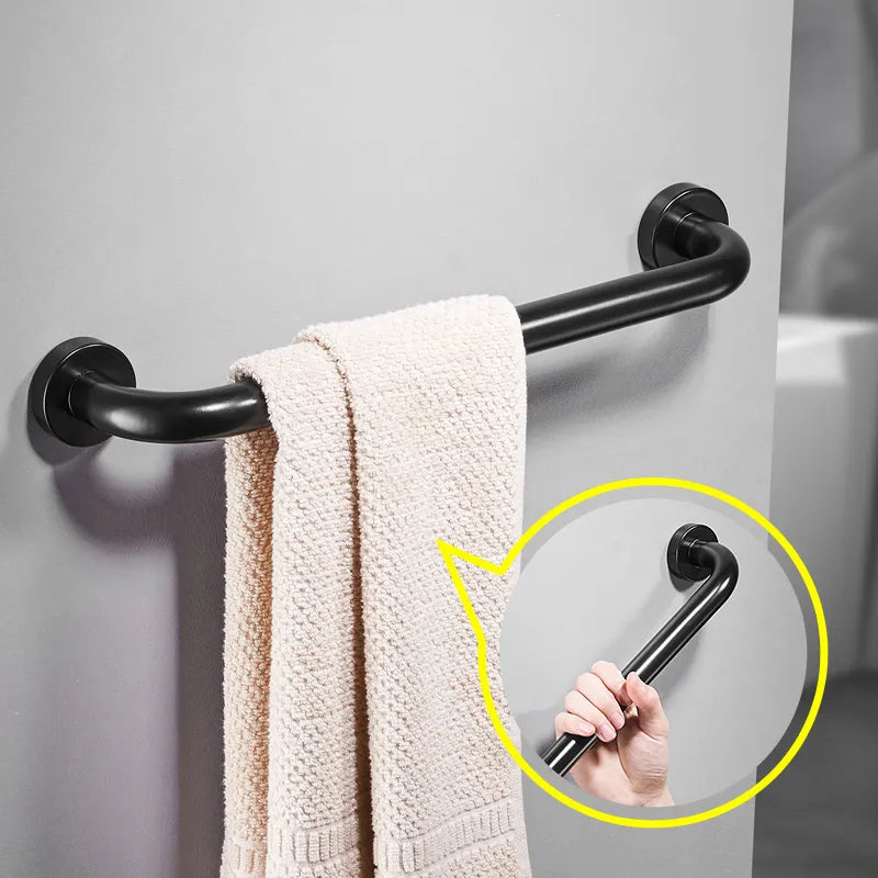 Barandilla Negra Cromada para Inodoro en el Baño. Agarre de Seguridad para Bañera. Barra de Sujeción para Puerta, Toallero. Accesorios para Baño de Acero Inoxidable