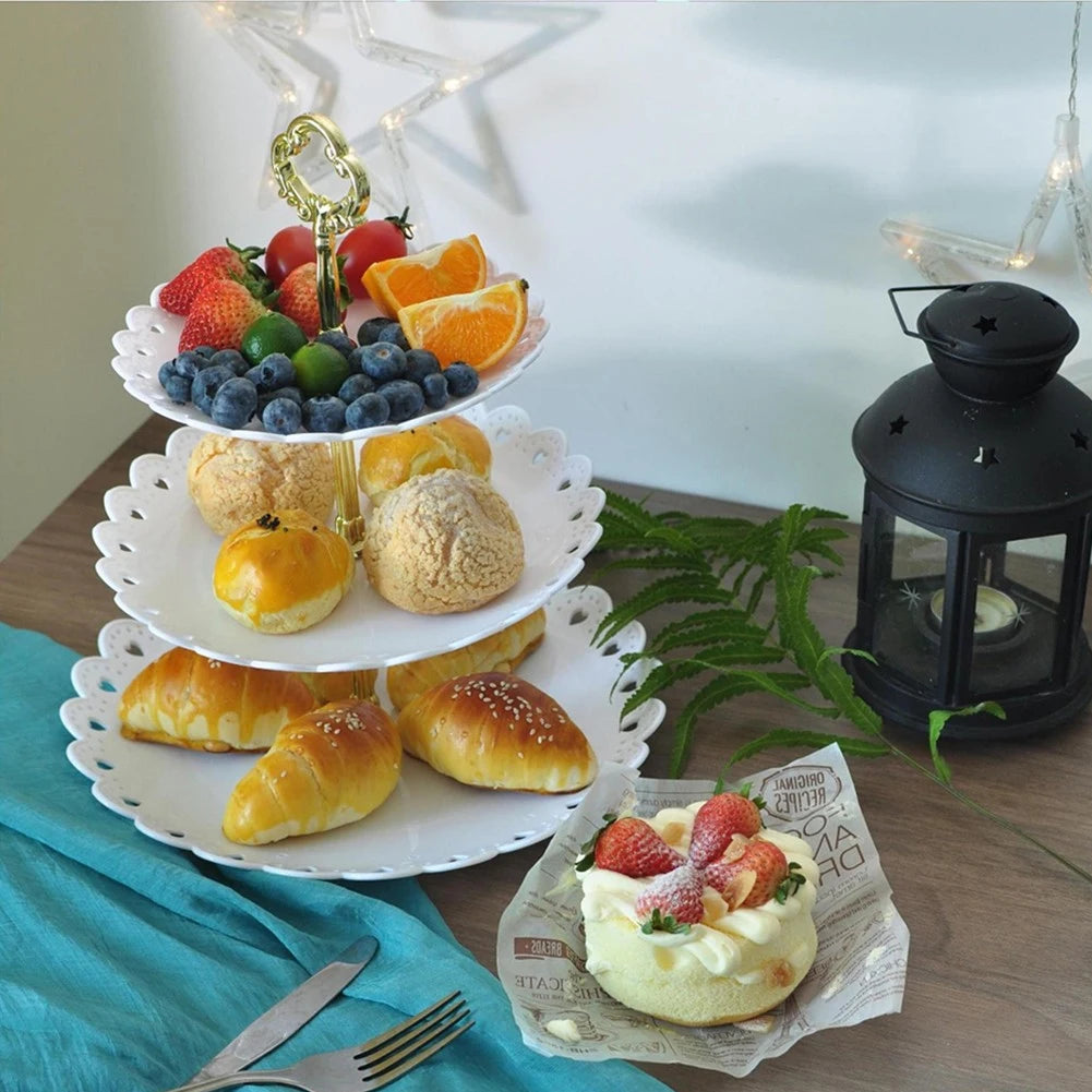 Soporte de Pastel de 3 Niveles | Bandeja para Frutas y Postres, Exhibidor para Bodas, Fiestas y Cumpleaños