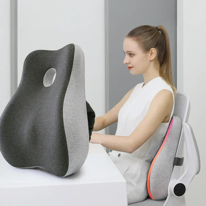 Cojín de Espuma con Memoria para Silla de Oficina y Coche: Soporte Lumbar con Masaje, Almohada Ortopédica para la Espalda, Coxis y Glúteos