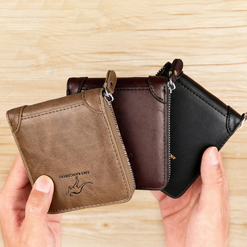 Cartera de Hombre de Cuero, Monedero de Lujo con Cremallera, Portatarjetas y Bolsillo para Monedas RFID, Regalos para Hombre
