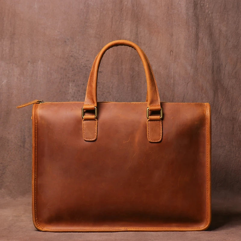 Maletín de Cuero Crazy Horse para Hombre – Cartera de Oficina Vintage para Laptop y Archivos A4