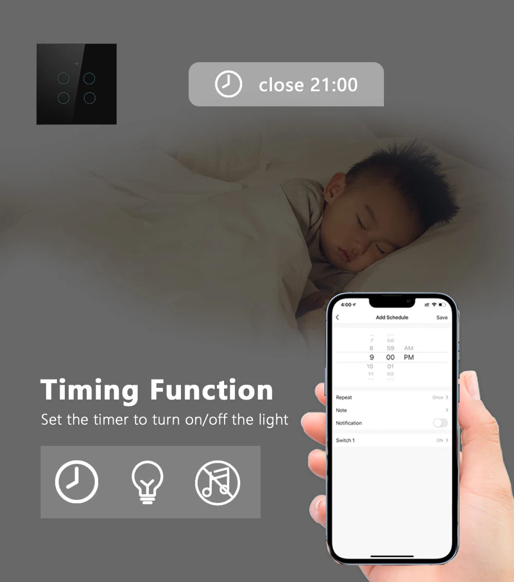 Interruptor de Luz Inteligente Táctil Wifi Tuya US/EU, Interruptores de Luz LED Inalámbricos con Control Remoto, No Requiere Cable Neutro, 1-4 Gang, Compatible con Alexa y Google Home