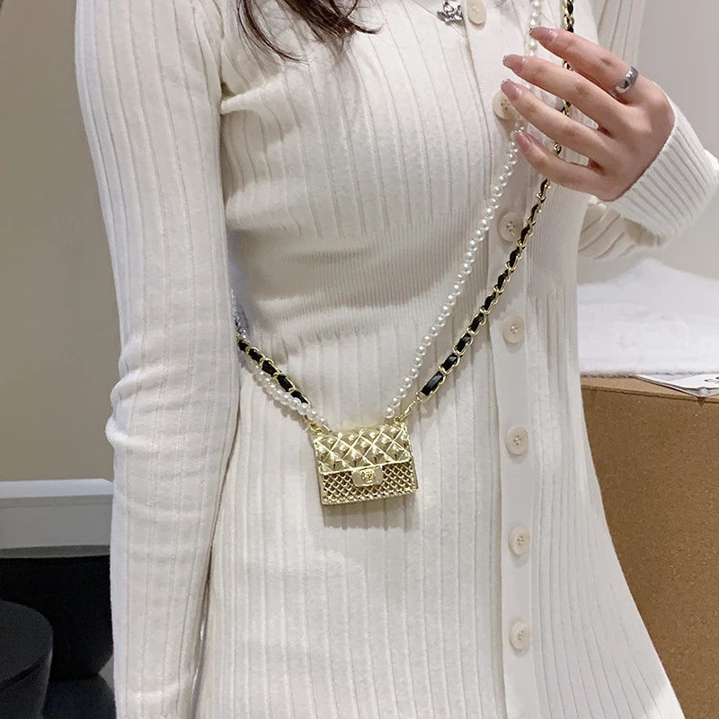 Bolso de hombro de metal para mujer, bandolera de alta calidad, accesorios de ropa de diseñador, satchel, mini bolso de diamantes lindo