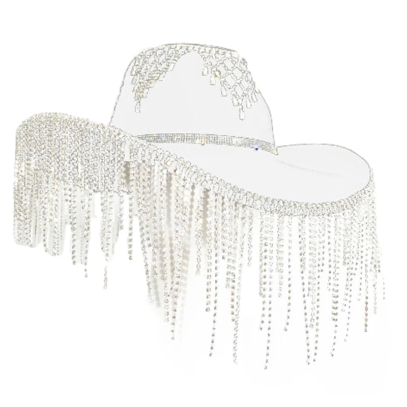 Sombrero de Ala Ancha con Borlas de Diamantes de Imitación para Mujer – Gorro Transpirable para Playa y Festivales