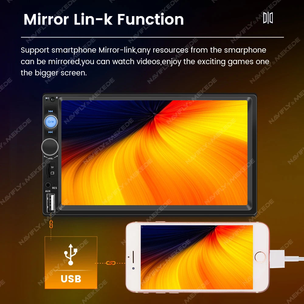 Reproductor Multimedia MP5 para Automóvil de 7 Pulgadas - Pantalla Táctil HD, Sistema Inteligente, Soporte para Cámara de Reversa y Conexión Mirror Link