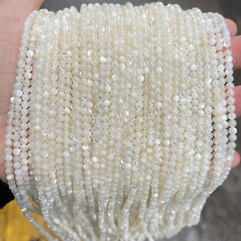 Cuentas de concha de nácar blanca Natural, espaciador suelto redondo para fabricación de joyas, pulsera DIY, accesorio de collar, 2, 3 y 4mm