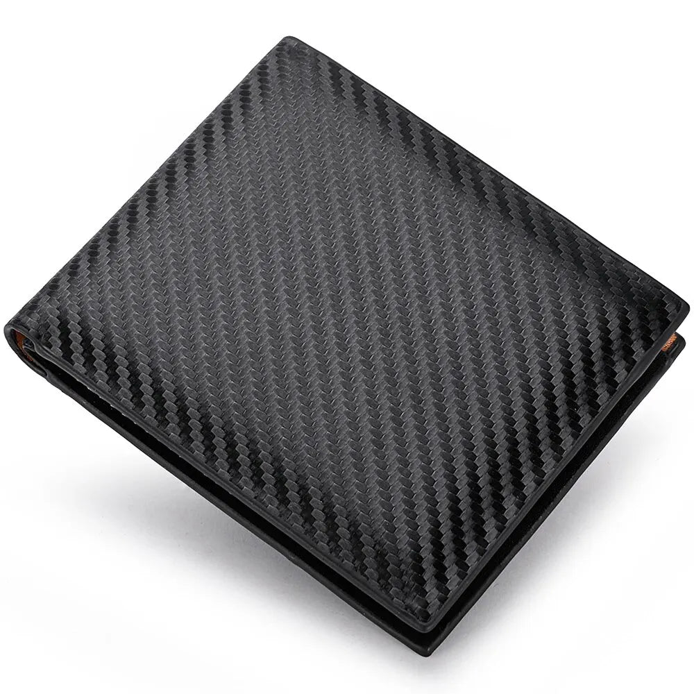 Nueva Cartera Corta de Fibra de Carbono para Hombre con Cremallera Integrada y Bolsillo para Monedas