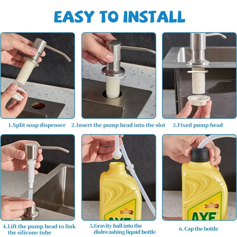 Dispensador de Jabón de Acero Inoxidable - 1/2 PCS para Cocina | Bomba Manual de Presión para Lavabo