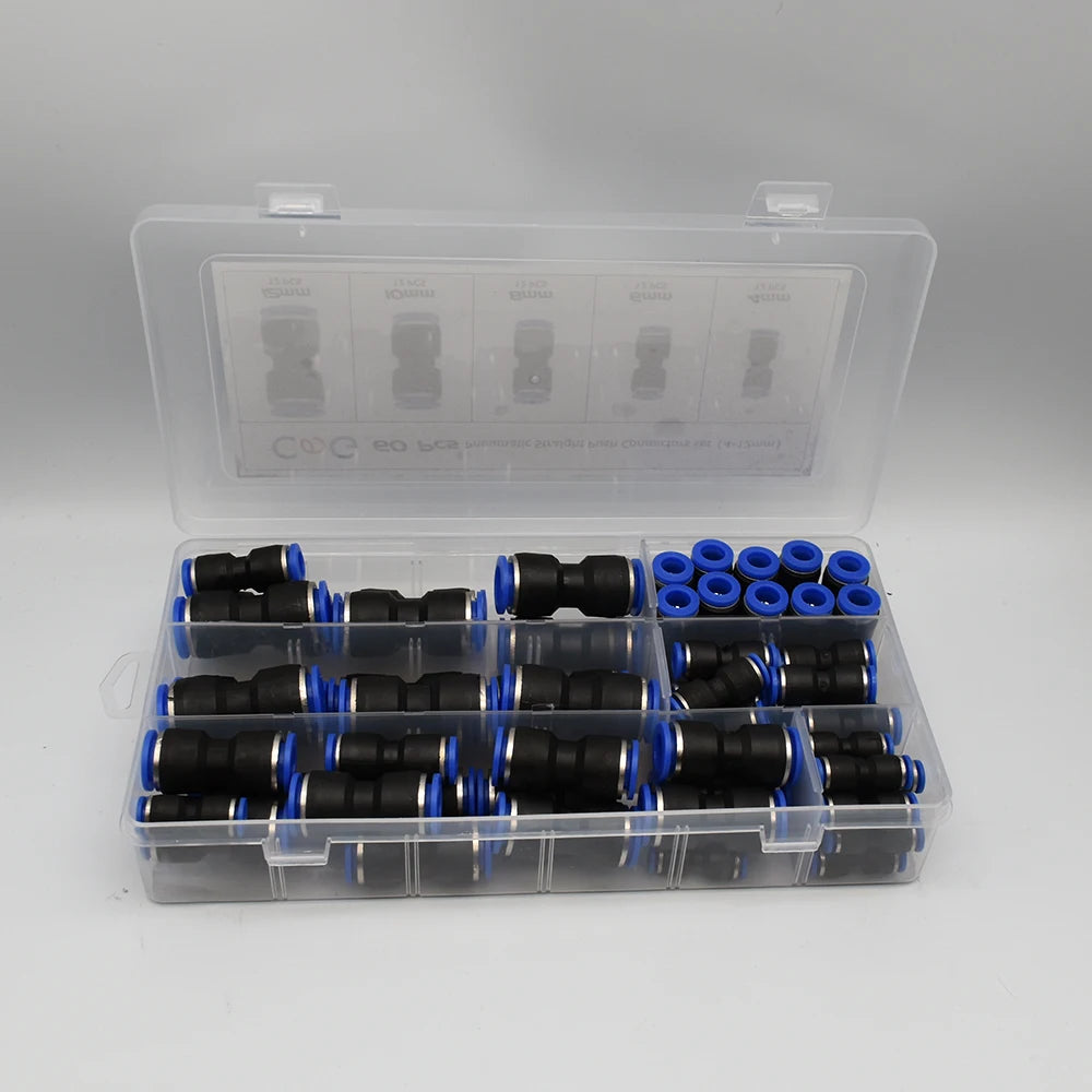 Juego de 60 Conectores Neumáticos Rápidos PU para Mangueras de Aire y Agua - Acoples de Liberación Rápida 4-6-8mm