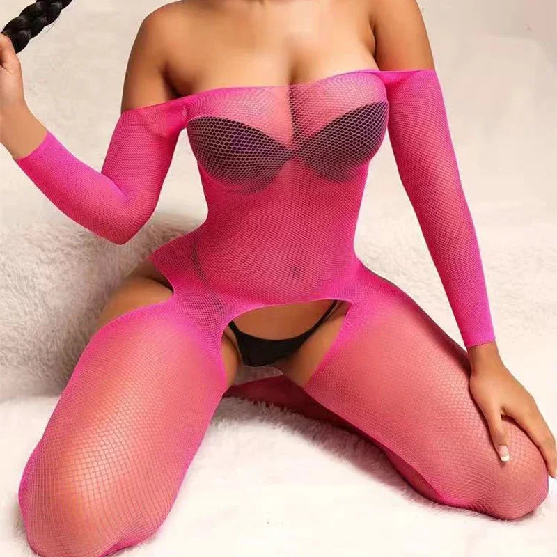 Bodystocking Crotchless Transparente para Adultos - Lencería Sexy y Erótica, Disfraz de Cuerpo Completo con Diseño de Rosa