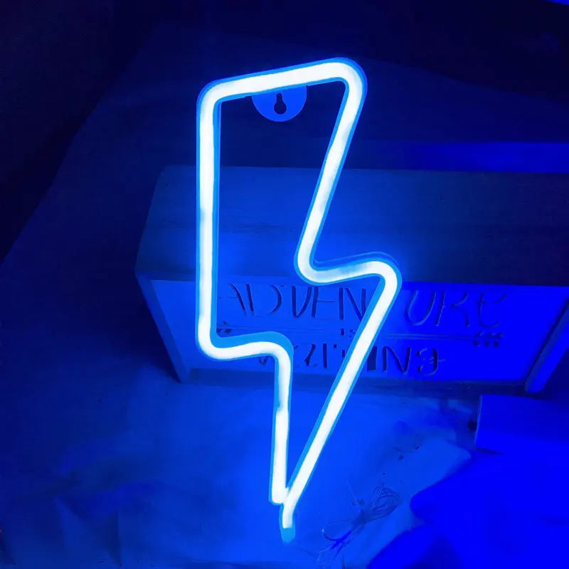 Letrero Neón en Forma de Rayo con Base, Luz LED, Iluminación Ambiental para Pared, Lámpara Nocturna para Cumpleaños, Fiesta, Sala de E-sports, Decoración