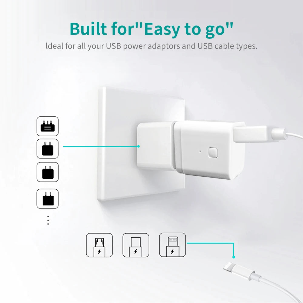 Adaptador de Carga Rápida USB Portátil Inteligente Tuya WIFI 5V - Compatible con Alexa, Google y Alice Home