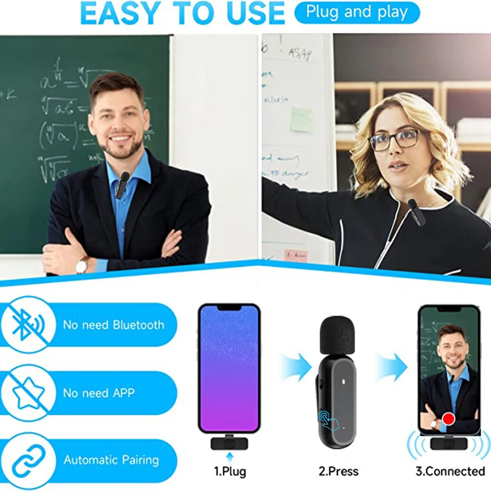 Micrófono Inalámbrico HD K61 | Doble Micrófono para Grabación de Videos Cortos y TikTok | Alcance de 20 Metros