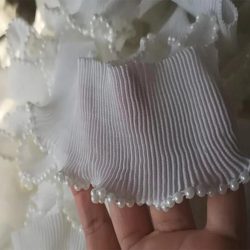 Encaje Tul con Flores Blancas - Cinta de Ruffle 6 cm Ancho para Costura y Decoración DIY en Vestidos y Guipur