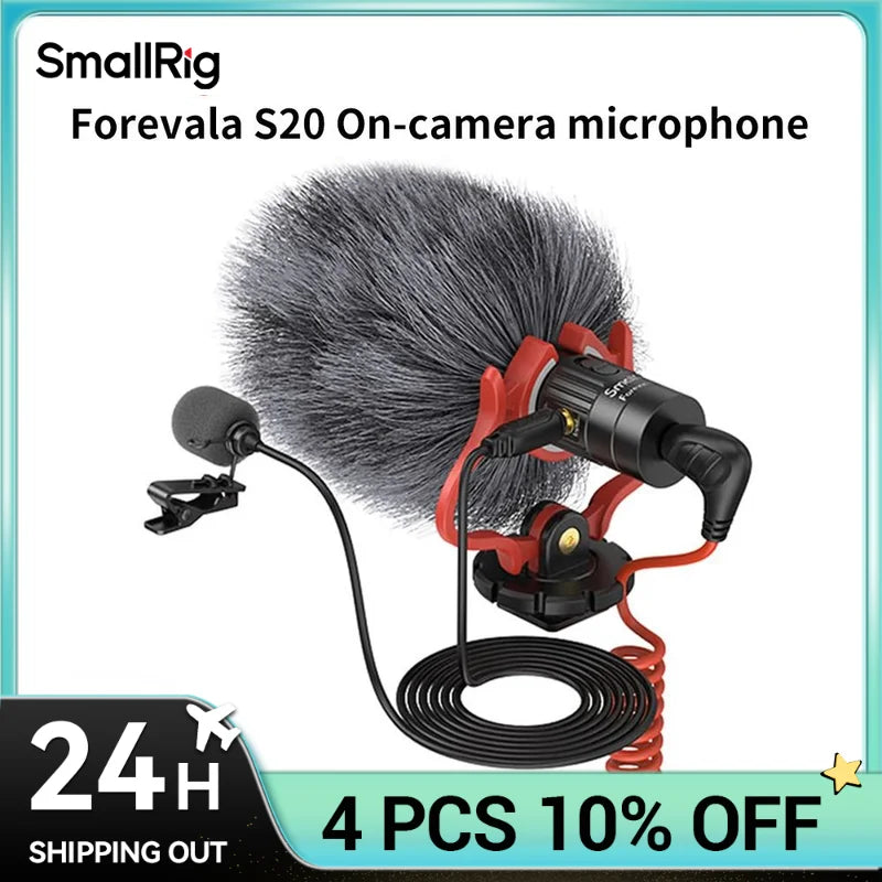 SmallRig S20 On-Camera Microphone con Shock Mount y Micrófono Lavalier | Micrófono Estéreo para DSLR, iPhone y Smartphones - Modelo 3468