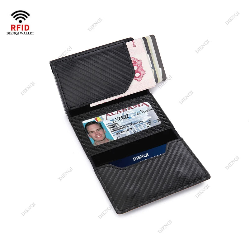 Rfid Carbon Fibe Airtag Wallets Men Card Holder Slim Thin Wallets Leather Wallet For Apple Air Tag Purses Smart Black Walet