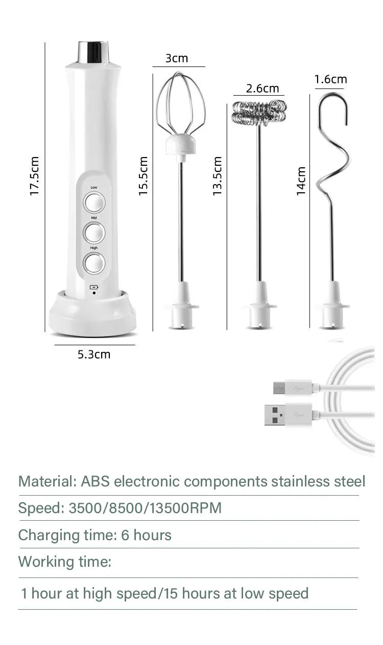 Espumador de Leche Eléctrico USB Recargable Inalámbrico - Batidor de Mano con 3 Velocidades para Latte, Cappuccino y Chocolate Caliente