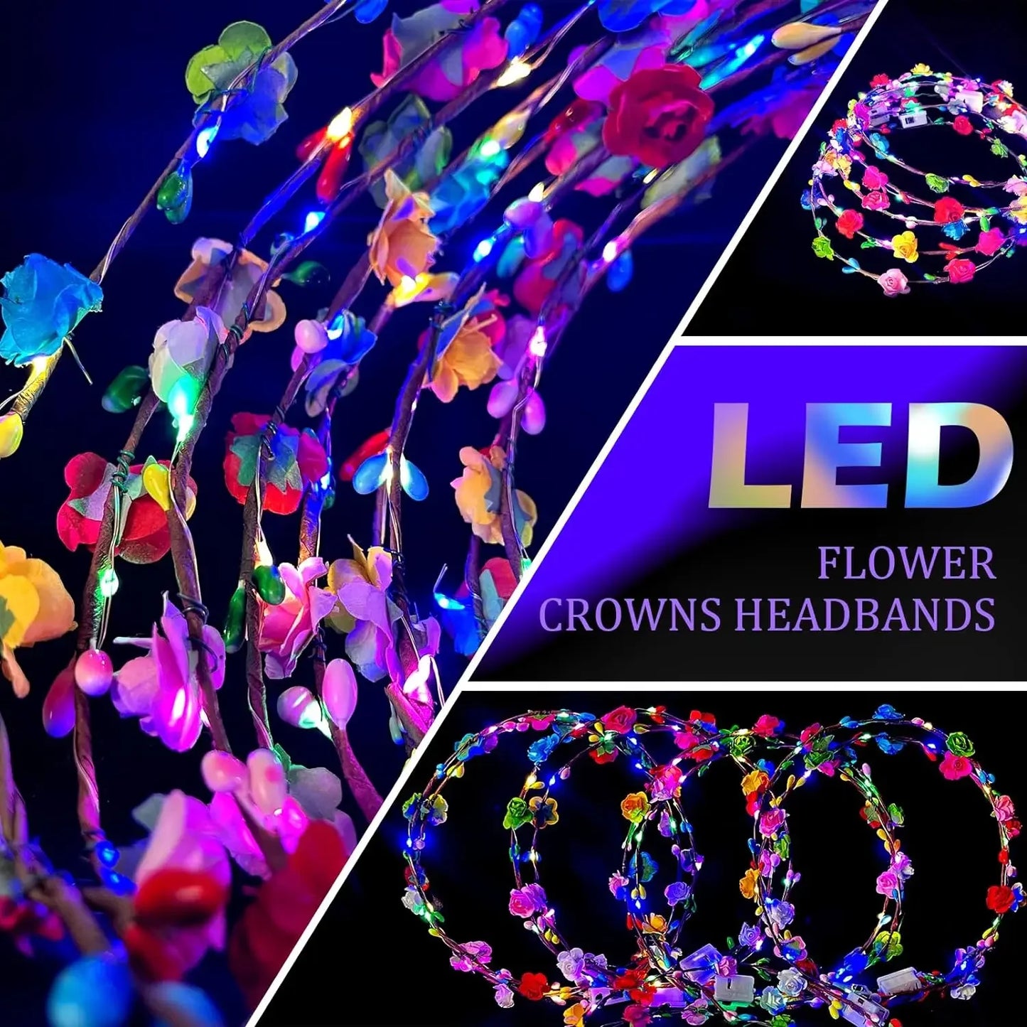 10 Piezas de Coronas de Flores LED, Diademas Luminosas, Tocado Floral para Mujeres y Niñas, Accesorios para el Cabello