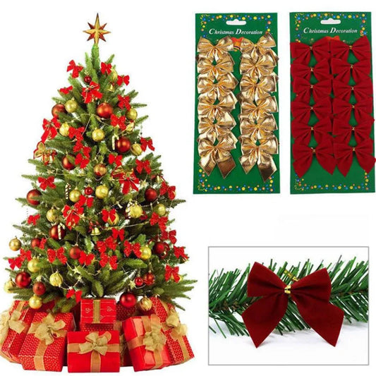 Colgantes de Árbol de Navidad - Set de 12 Piezas de Adornos en Forma de Pajarita para Decoración Festiva
