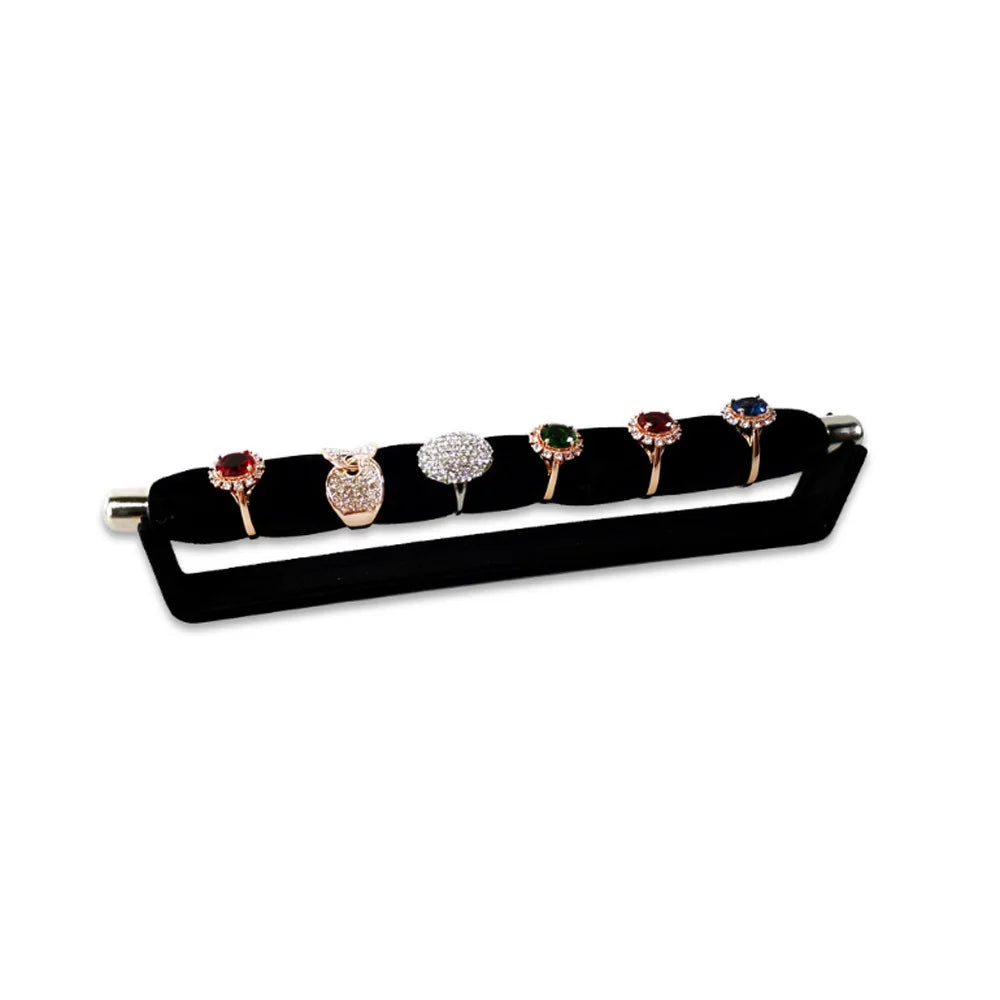 Soporte de Joyería para Anillos de Terciopelo - Exhibidor de Anillos de Espuma Suave con Estante de Metal, Disponible en Varios Colores