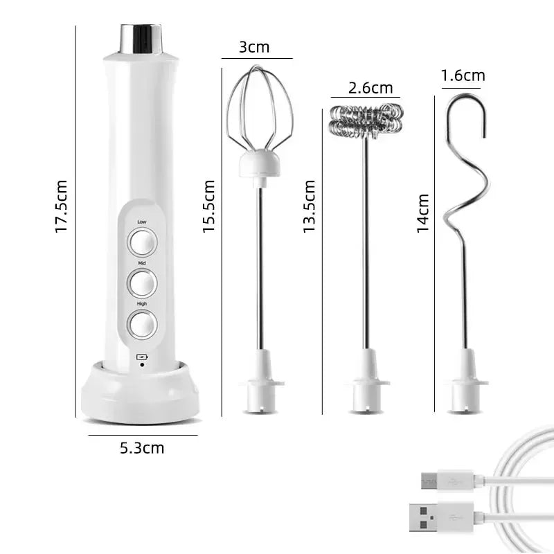 Espumador de Leche Eléctrico USB Recargable Inalámbrico - Batidor de Mano con 3 Velocidades para Latte, Cappuccino y Chocolate Caliente