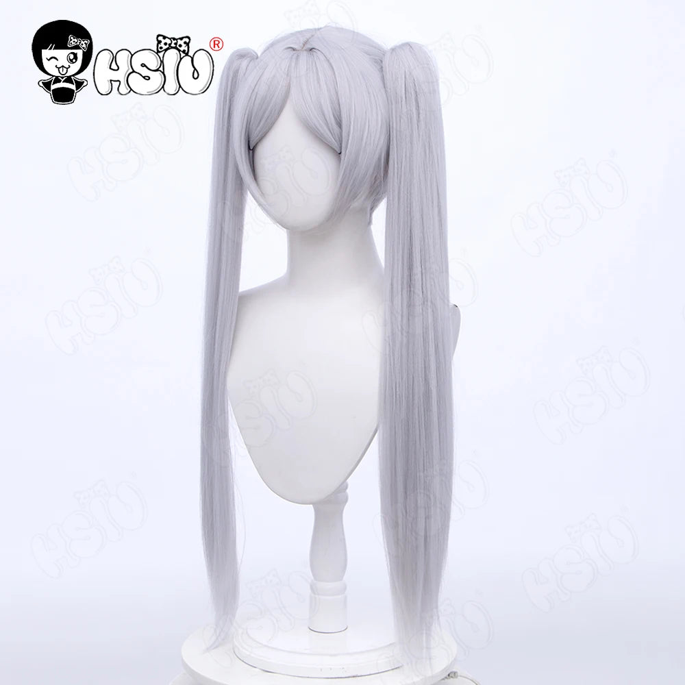 Peluca de fibra sintética de Frieren para cosplay, pelo largo de doble cola de caballo, Anime Sousou no Frieren en el Funeral, HSIU, gris plateado
