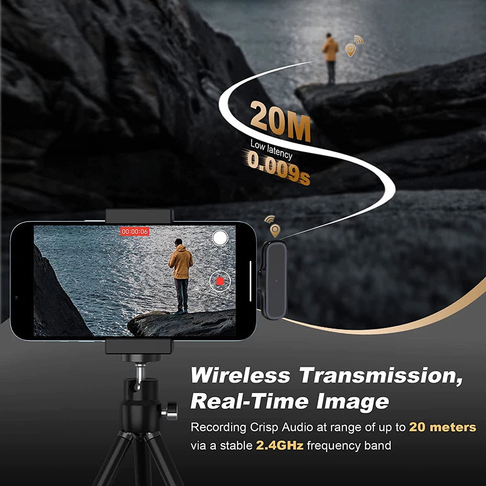 Micrófono Inalámbrico HD K61 | Doble Micrófono para Grabación de Videos Cortos y TikTok | Alcance de 20 Metros