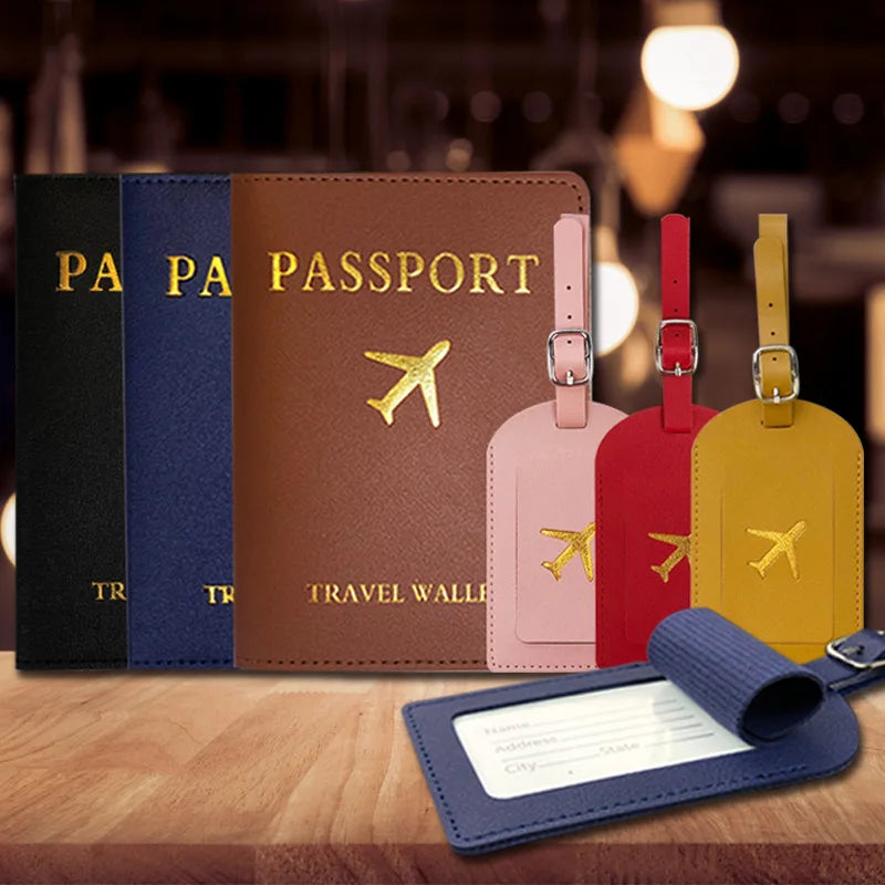 Etiqueta de Equipaje y porta pasaporte de Cuero PU para Hombres y Mujeres – Soporte de ID y Dirección para Maletas y Bolsas de Viaje
