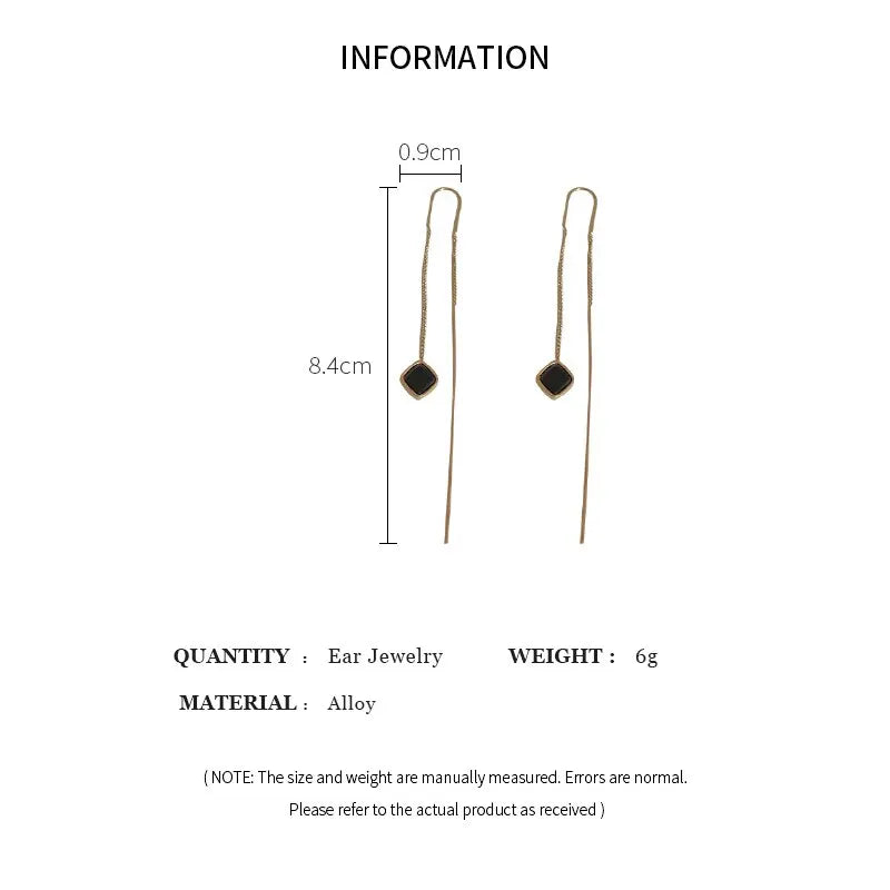 Pendientes Geométricos Largos para Mujeres - Aretes en Forma de Cuadrado con Borlas Doradas, Moda Coreana, Joyería de Fiesta