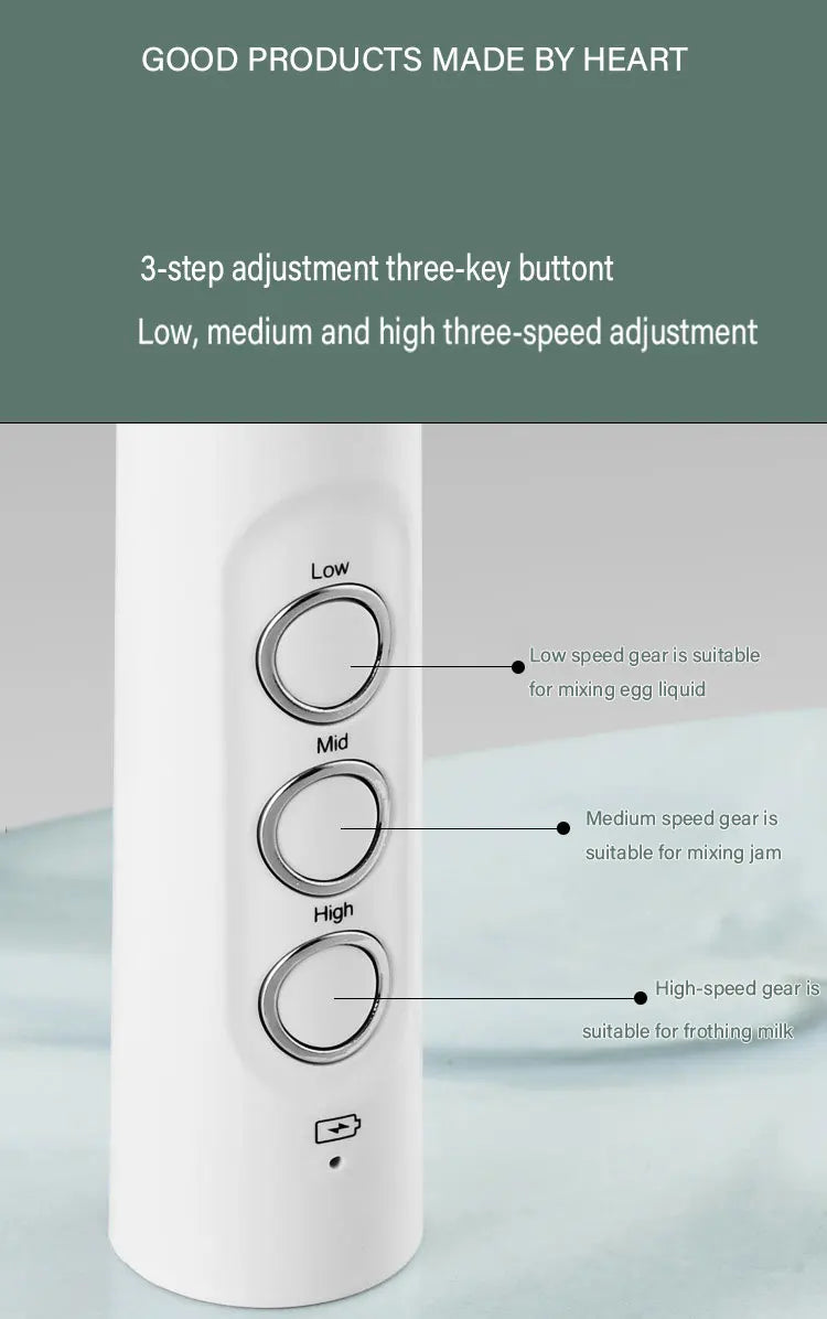 Espumador de Leche Eléctrico USB Recargable Inalámbrico - Batidor de Mano con 3 Velocidades para Latte, Cappuccino y Chocolate Caliente