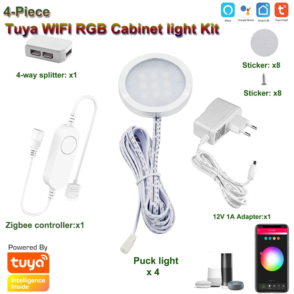 Luz LED RGB Bajo Gabinete DC12V Tuya WIFI Regulable con Control Remoto para Navidad, Cocina, Muebles Decorativos para Alexa y Google Home