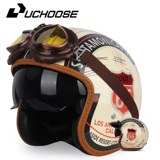 Casco de Motocicleta Retro para Hombre y Mujer, Diseño Clásico de Cara Abierta 3/4