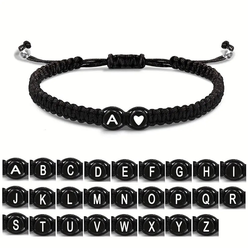 Pulsera Inicial de Corazón con Letras A-Z - Pulsera Ajustable Hecha a Mano para Mujeres y Hombres, Regalos de Amistad