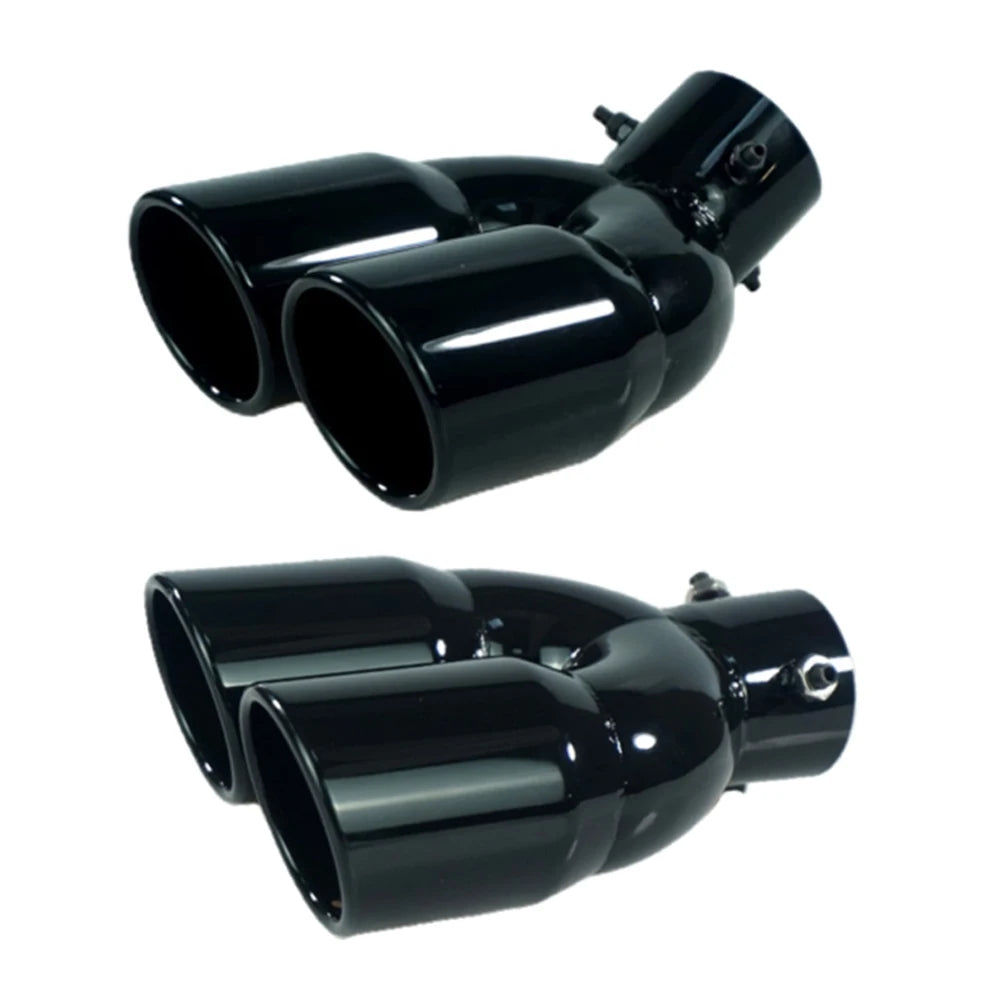 Tubo de Escape Universal de Doble Salida 63mm - Punta de Escape Trasera de Acero Inoxidable en Negro Titanio