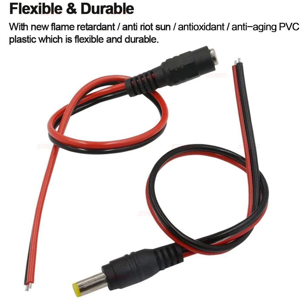 Conectores Macho y Hembra para Tira de Luces LED, Adaptador de Línea de Cable, Fuente de Alimentación 5,5X2,1mm, 12V, Paquetes de 10/20/50 Piezas