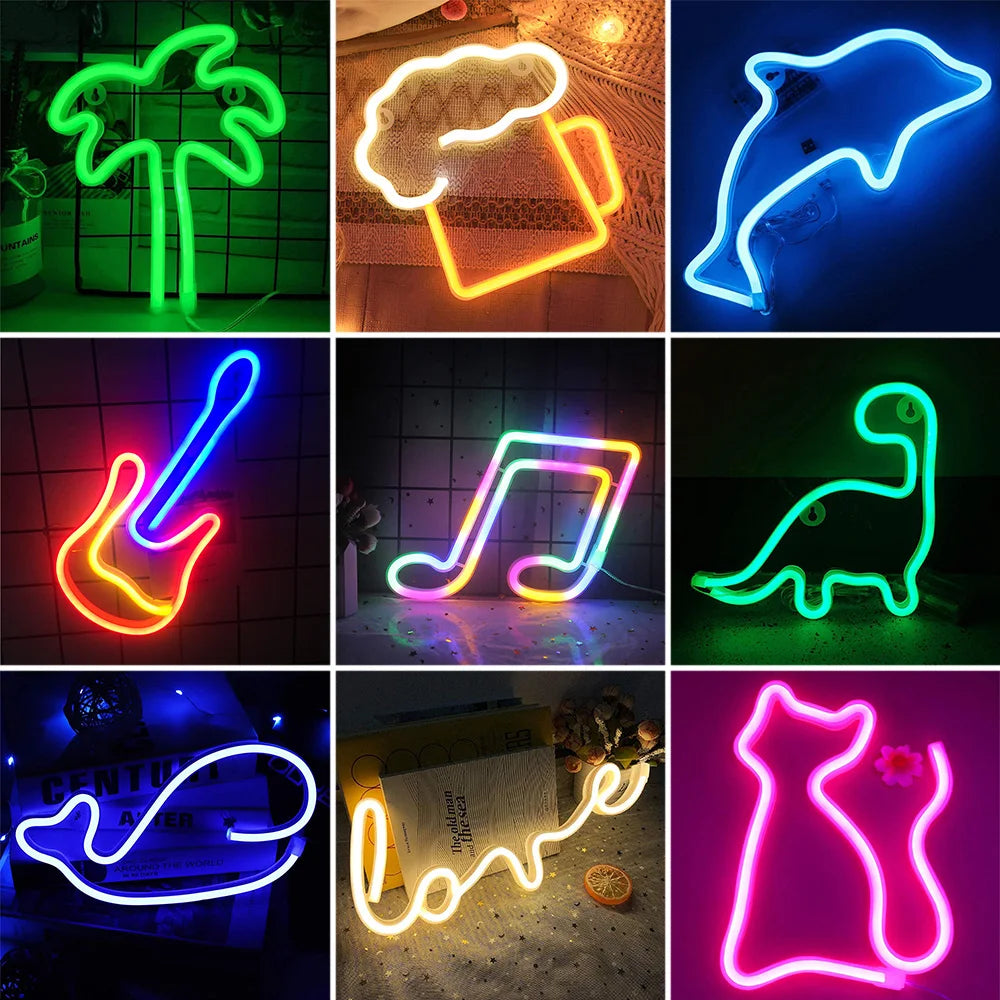 Luces LED de Neón para Fiesta, Decoración de Pared, Arte de Habitación, Bar, Cerveza, Neon Lamps con Alimentación USB/Batería, Signos de Neón Musicales