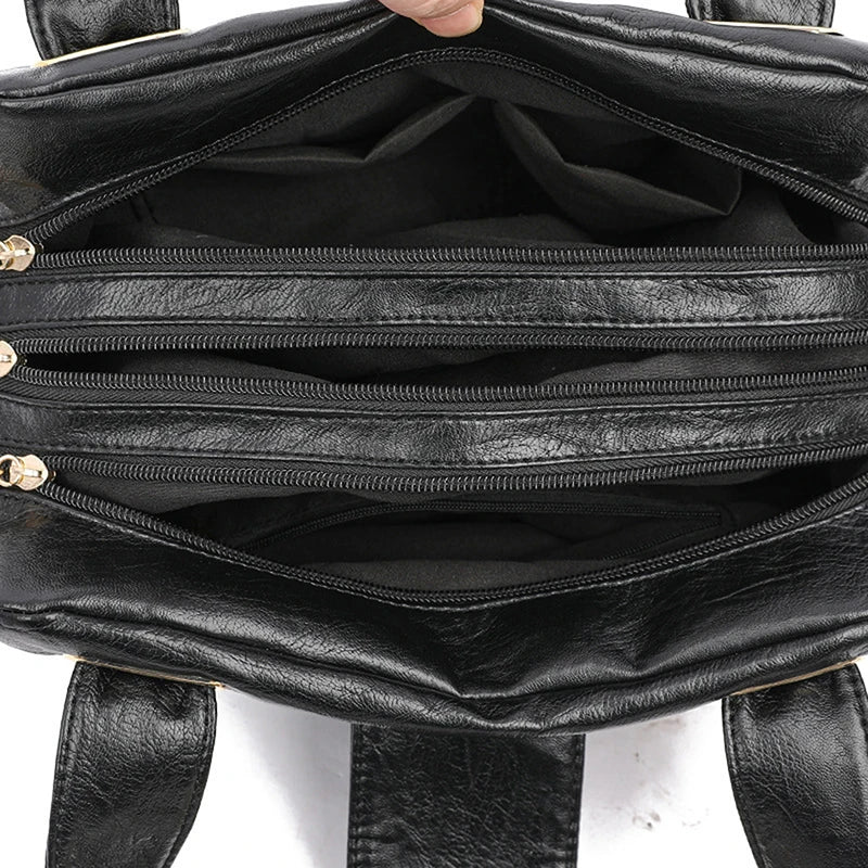 Bolso de Mano Multicapas para Mujeres, Bolso de Cuero de Alta Calidad, Bolsos de Diseño Lujo, Gran Capacidad Estilo Boston para Dama