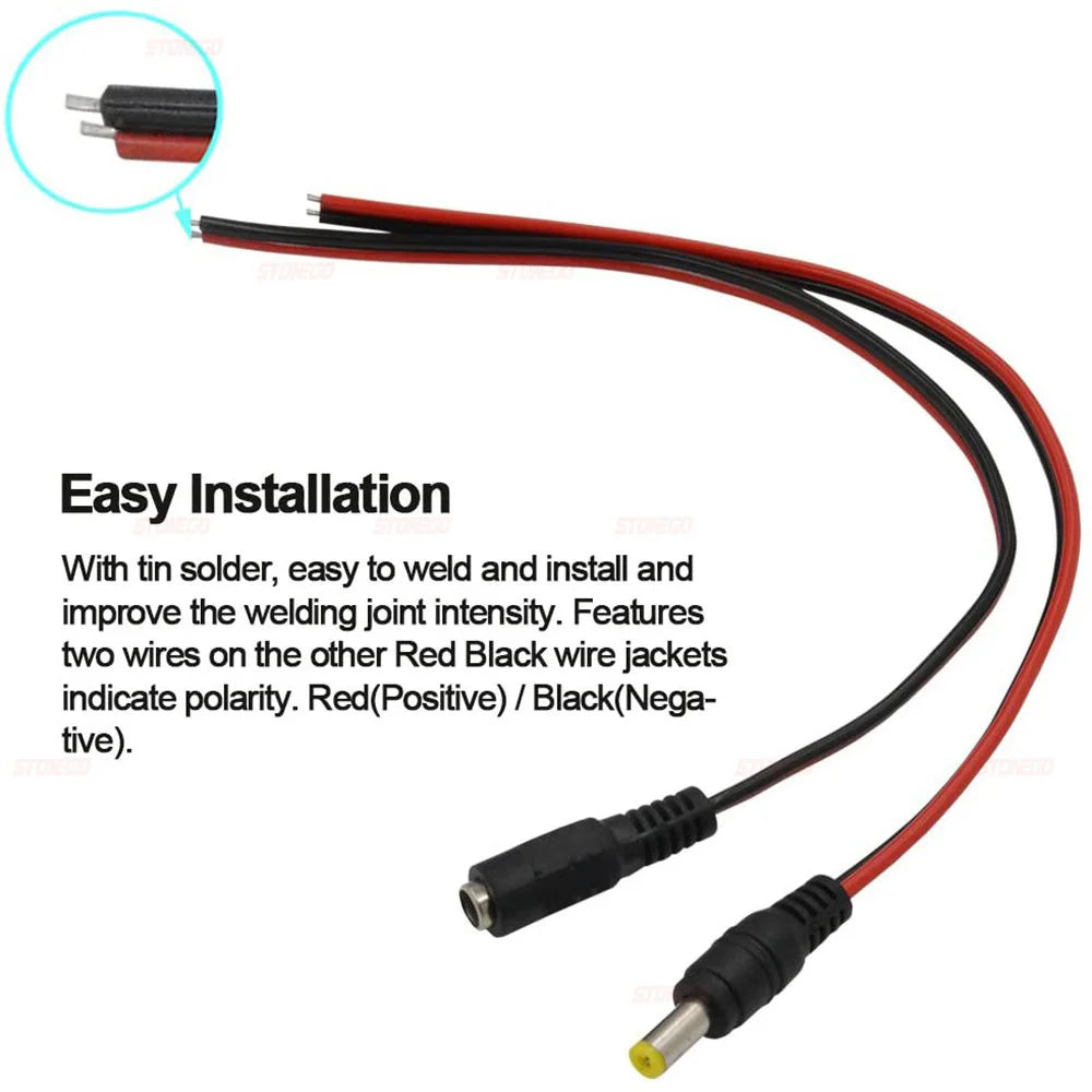 Conectores Macho y Hembra para Tira de Luces LED, Adaptador de Línea de Cable, Fuente de Alimentación 5,5X2,1mm, 12V, Paquetes de 10/20/50 Piezas