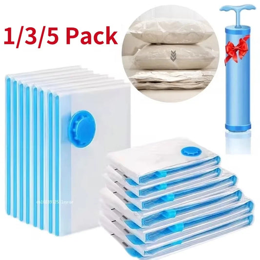 1/3/5PCS Bolsa de Vacío para Ropa con Bomba de Compresión | Bolsa Plástica Grande para Almacenaje | Contenedor de Viaje Espacioso y Protector