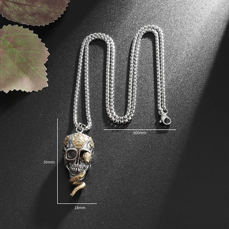 Collar Gótico con Colgante de Calavera de Demonio y Serpiente - Joyería Vintage para Hombres y Niños, Ideal para Halloween