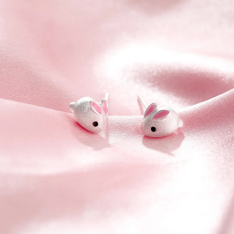 Pendientes de plata de ley 925 para mujer, aretes de conejo, XY0245