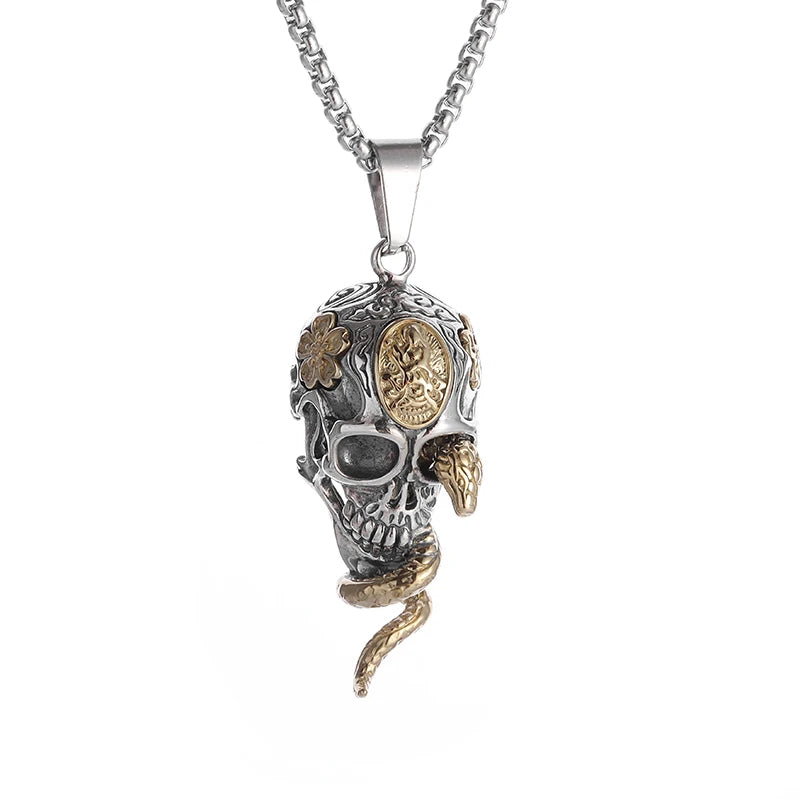 Collar Gótico con Colgante de Calavera de Demonio y Serpiente - Joyería Vintage para Hombres y Niños, Ideal para Halloween