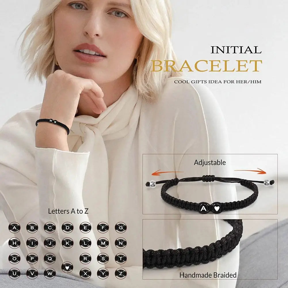 Pulsera Inicial de Corazón con Letras A-Z - Pulsera Ajustable Hecha a Mano para Mujeres y Hombres, Regalos de Amistad