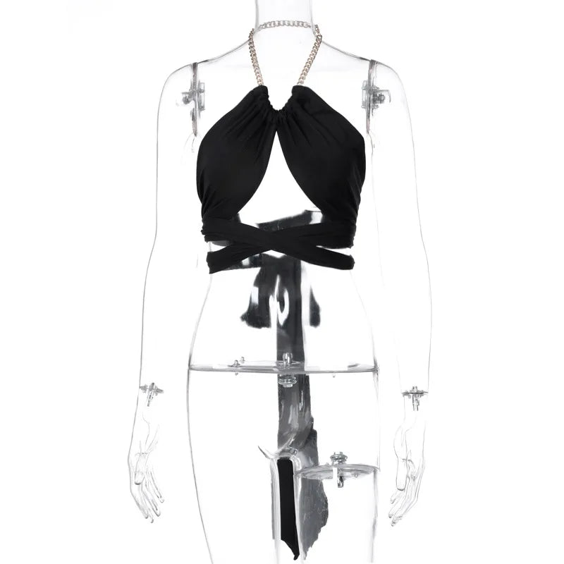 Camiseta Sin Mangas para Mujer: Top de Verano Halter con Pliegues y Cuello en V