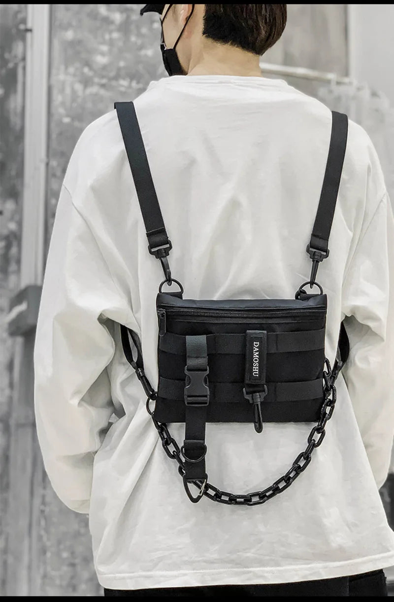 Bolsa de Pecho Táctica Funcional Unisex – Riñonera Streetwear Hip Hop, Chaleco Tactical Rig Bag Negro