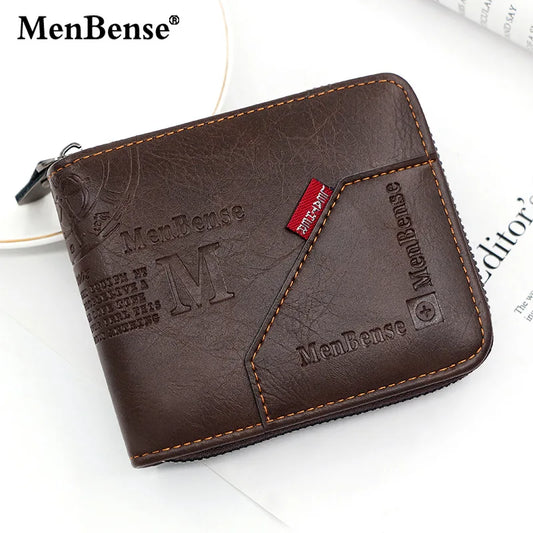 Nueva Billetera Hombre Clásica de Cuero PU con Cremallera y Bolsillo para Monedas