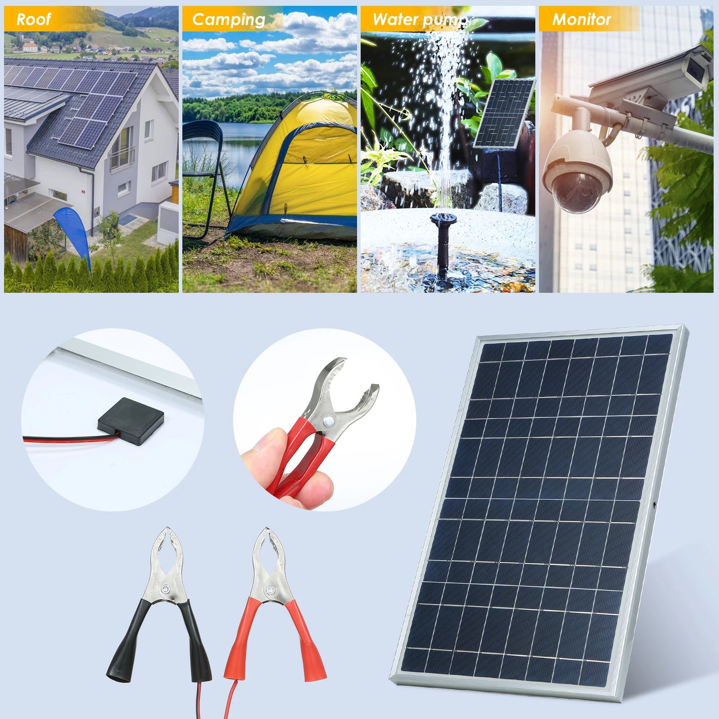 Kit de Panel Solar de 300W 12V Completo, Célula Solar de Policristalino USB Portátil para Generador Solar Recargable en Exteriores