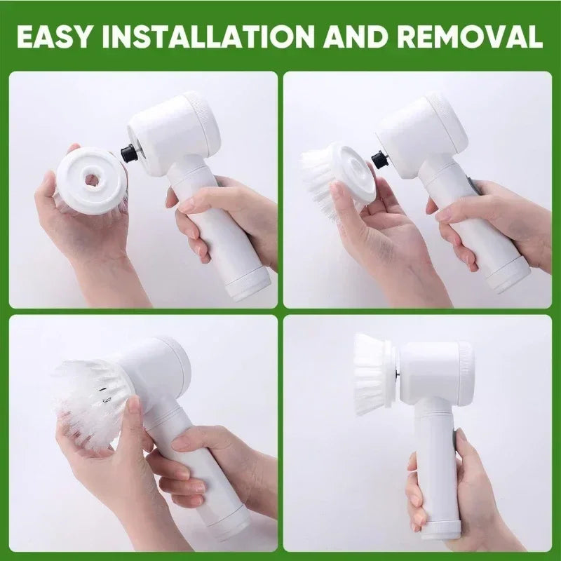 Cepillo Eléctrico Rotatorio para Limpieza de Baño - Cepillo de Limpieza con 5 Cabezas Intercambiables