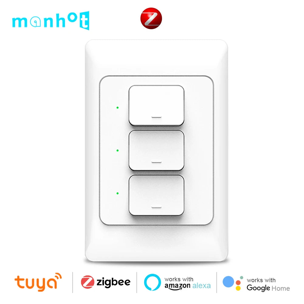 Interruptor Inteligente de Pared Tuya Zigbee3.0 con Botón Físico y Control Remoto por Voz Compatible con Google Home y Alexa