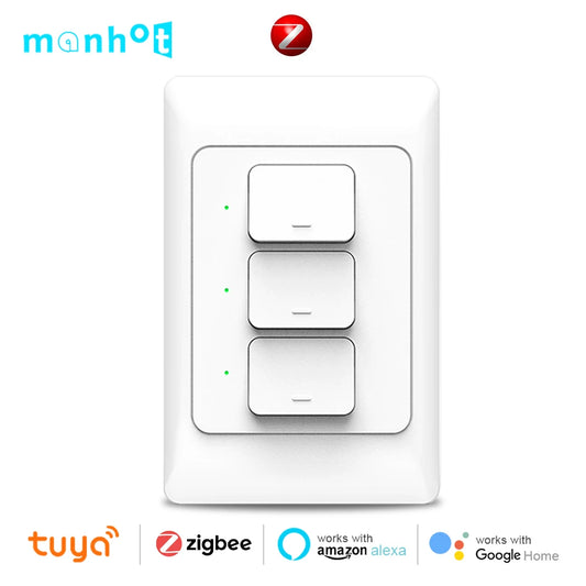 Interruptor Inteligente de Pared Tuya Zigbee3.0 con Botón Físico y Control Remoto por Voz Compatible con Google Home y Alexa